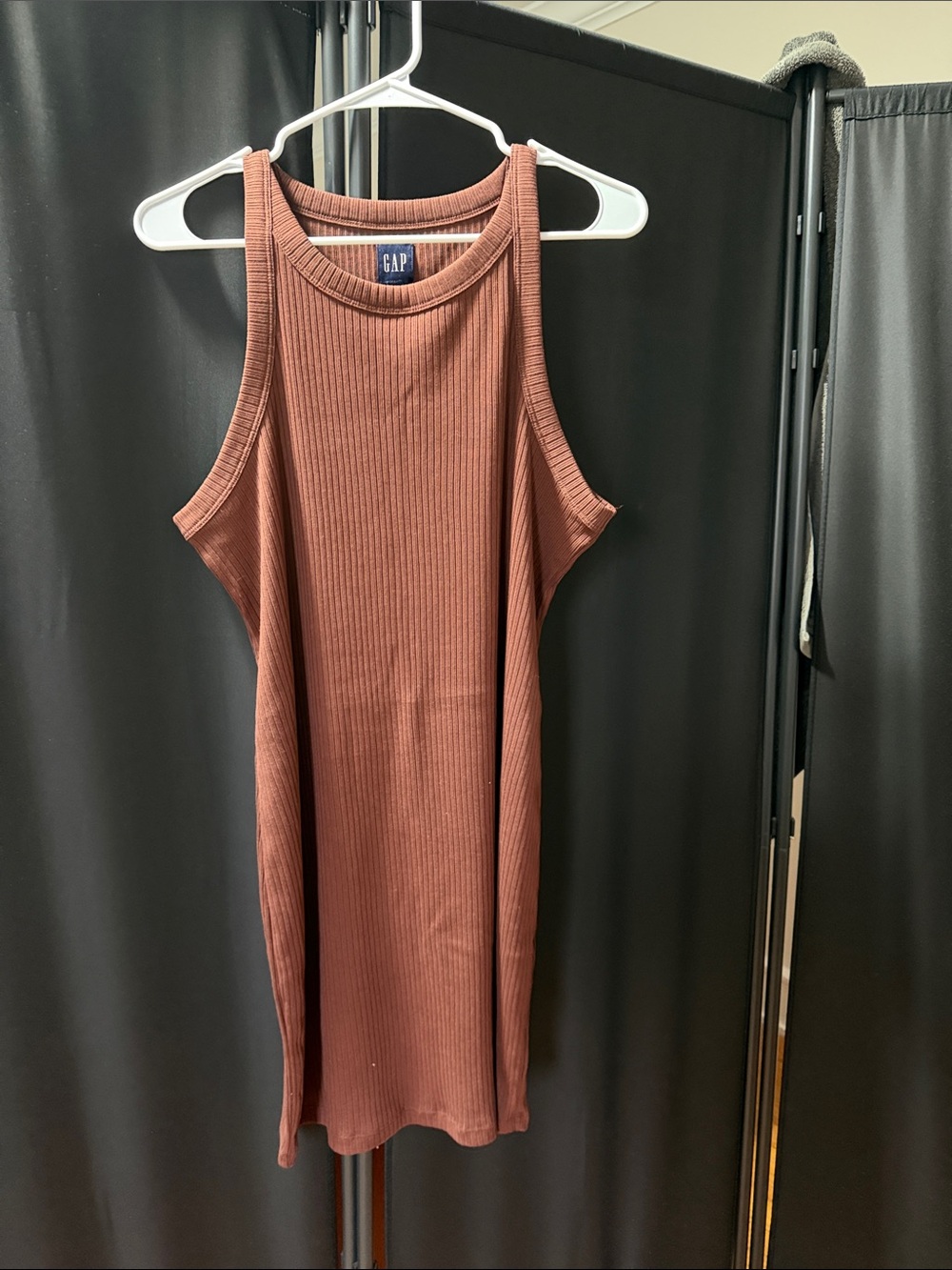 GAP Ribbed Tank Midi Dress in Brick Red